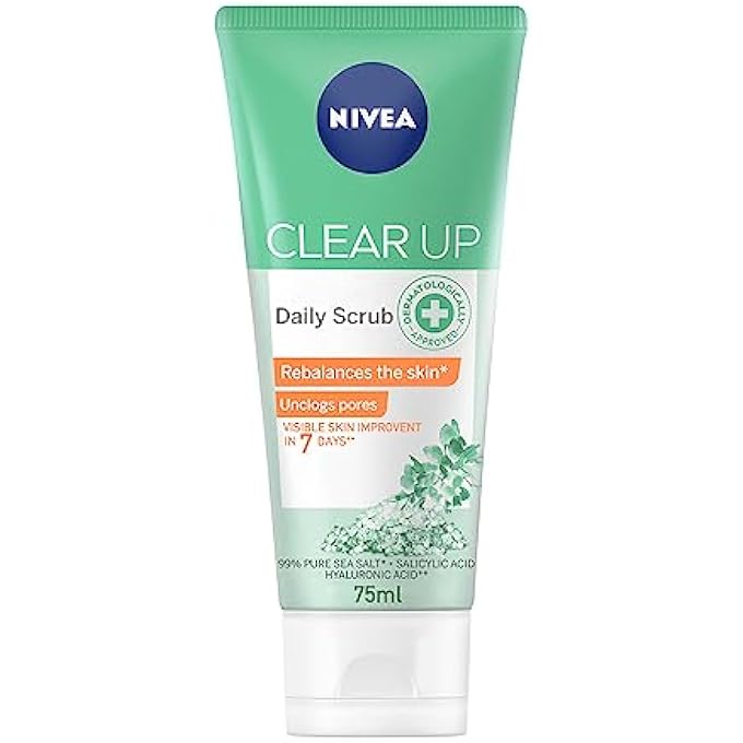 Nivea FACE SCRUB DAILY EXFOLIATING, CLEAR UP, UNCLOGS PORES, VISIBLE SKIN IMPROVEMENT, SEA SALT, SALICYLIC & HYALURONIC ACID, 75ML - Image 1